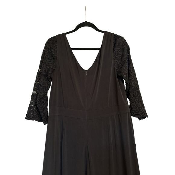 Jessica Howard Women Lace Sleeve V-Neck Wide Leg Jersey Jumpsuit SZ 16 Black - Picture 9 of 10